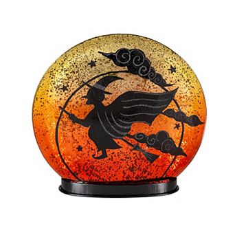 Evergreen Enterprises Witch on Broom LED Crackle Glass Table Decor 9.75-Inch