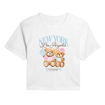 Juniors' Teddy Bears New York & Los Angeles Cropped Tee