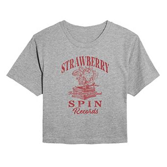 Juniors' Strawberry Spin Records Cropped Tee