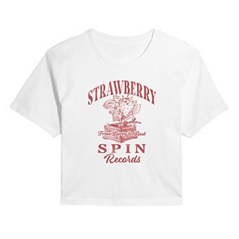 Juniors' Strawberry Spin Records Cropped Tee