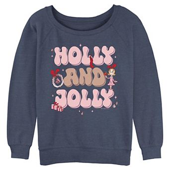 Juniors' Cindy Lou Who Holly & Jolly Long Sleeve Slouchy Terry Pullover