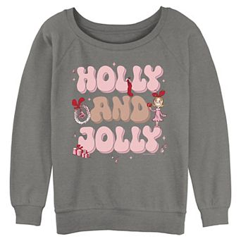 Juniors' Cindy Lou Who Holly & Jolly Long Sleeve Slouchy Terry Pullover