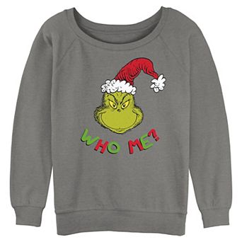 Juniors' Dr. Seuss The Grinch Who Me? Long Sleeve Slouchy Terry Pullover