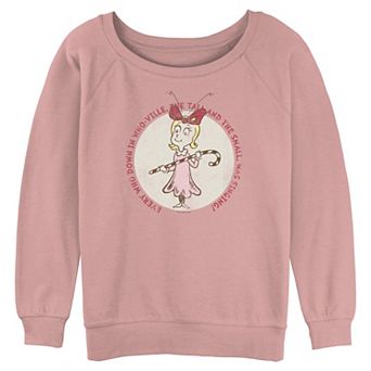 Juniors' Cindy Lou Who Graphic Slouchy Long Sleeve Terry Top