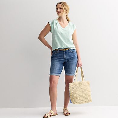 Women's Sonoma Goods For Life® Curvy Roll Cuff Denim Bermuda Shorts