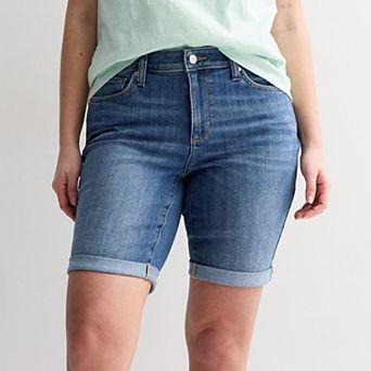 Women's Sonoma Goods For Life® Curvy Roll Cuff Denim Bermuda Shorts