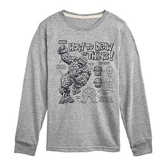 Boys 8-20 Marvel The Fantastic Four: First Steps How To Draw The Thing Long Sleeve Graphic Tee