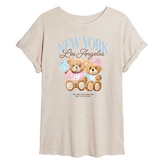 Juniors Womens Licensed Character Juniors Teddy Bears New York & Los Angeles Oversized Tee