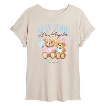 Juniors' Teddy Bears New York & Los Angeles Oversized Tee