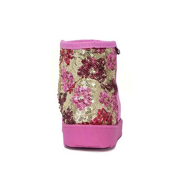 Yoki Finn-50Y Sequin Flower Faux Fur Lined Girls Ankle Boots