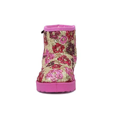 Yoki Finn-50Y Sequin Flower Faux Fur Lined Girls Ankle Boots