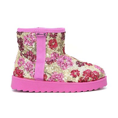 Yoki Finn-50Y Sequin Flower Faux Fur Lined Girls Ankle Boots