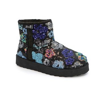 Yoki Finn-50Y Sequin Flower Faux Fur Lined Girls Ankle Boots