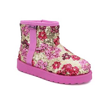 Yoki Finn-50Y Sequin Flower Faux Fur Lined Girls Ankle Boots