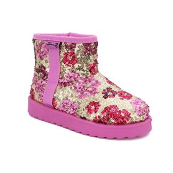 Yoki Finn-50Y Sequin Flower Faux Fur Lined Girls Ankle Boots