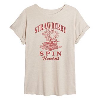 Juniors' Strawberry Spin Records Oversized Tee