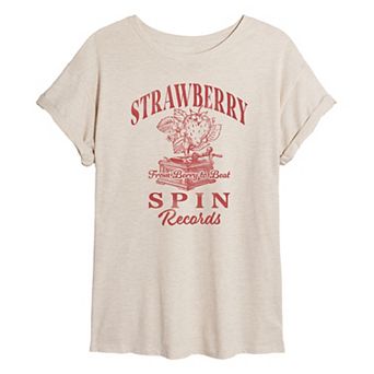 Juniors' Strawberry Spin Records Oversized Tee