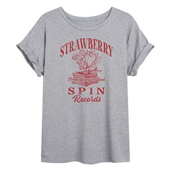 Juniors' Strawberry Spin Records Oversized Tee