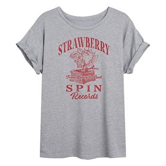 Juniors' Strawberry Spin Records Oversized Tee