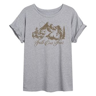 Juniors' Faith Over Fear Mountain Oversized Tee