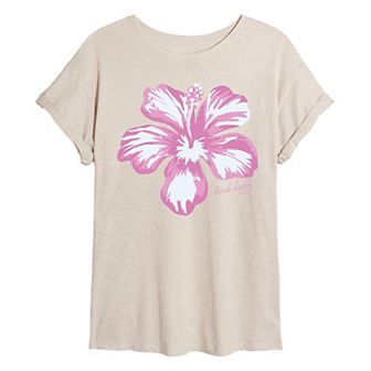 Juniors' Think Happy Hibiscus Oversized Tee