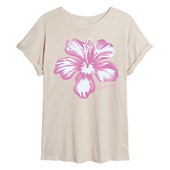 Juniors' Think Happy Hibiscus Oversized Tee