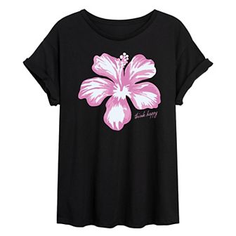 Juniors' Think Happy Hibiscus Oversized Tee