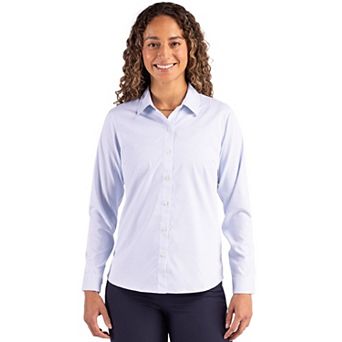 Cutter & Buck Skyline Epic Confidence Recycled Pinstripe Womens Long Sleeve Dress Shirt