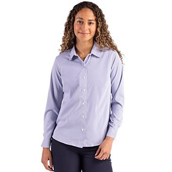 Cutter & Buck Skyline Epic Confidence Recycled Pinstripe Womens Long Sleeve Dress Shirt