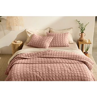 Miryana 3 pc Dusty Rose Chambray Jacquard Full/Queen Coverlet & Sham Set