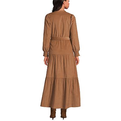 Women's Lands' End Pinwale Cord Smocked Long Sleeve Maxi Dress