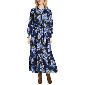 Women's Lands' End Pinwale Cord Smocked Long Sleeve Maxi Dress