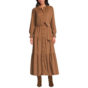 Women's Lands' End Pinwale Cord Smocked Long Sleeve Maxi Dress