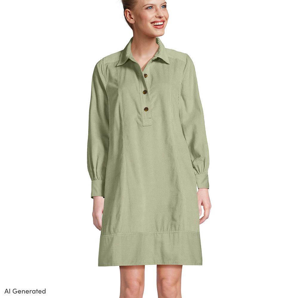 lands end green dress Lands' Women's Wide Wale Cord Popover Long Sleeve Shirt Maxi dress