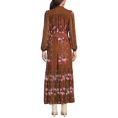 Women's Lands' End Chiffon Tiered Long Sleeve Maxi Dress