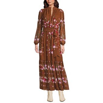 Women's Lands' End Chiffon Tiered Long Sleeve Maxi Dress