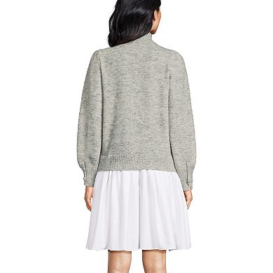 Women's Lands' End Fuzzy Lantern Sleeve Mock Neck Mini Twofer Dress