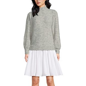 Women's Lands' End Fuzzy Lantern Sleeve Mock Neck Mini Twofer Dress