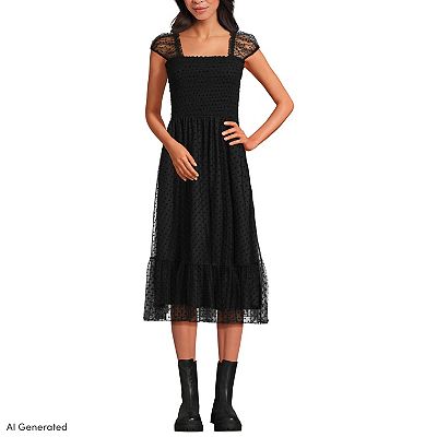 knee length dresses for ladies Indira. Handmade Smocked Linen Midi Dress With Round Neckline – Bali Lane main image 1