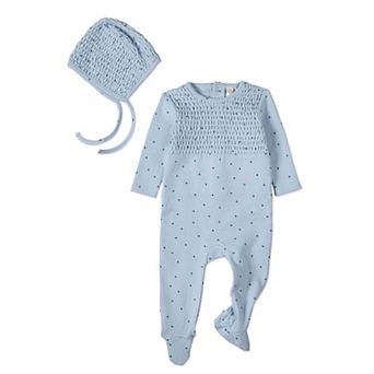 2 pc Baby Boys "Blueberries" 100% Cotton Smocked Footie Set