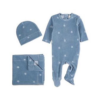 3 pc Baby Boys "Velvet Star" Cotton Rich Velour Footie Set