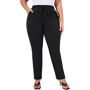 Womens Plus Size Stretchy Casual Work Pants with Pockets Tie Waist