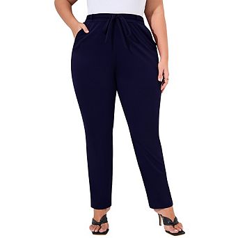 Womens Plus Size Stretchy Casual Work Pants with Pockets Tie Waist