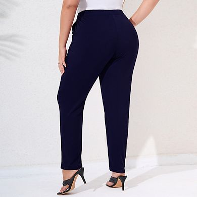 Womens Plus Size Stretchy Casual Work Pants with Pockets Tie Waist