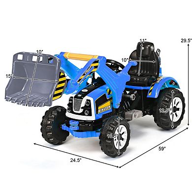 Costway 12V Battery Powered Kids Ride On Excavator Truck w/ Front Loader Digger