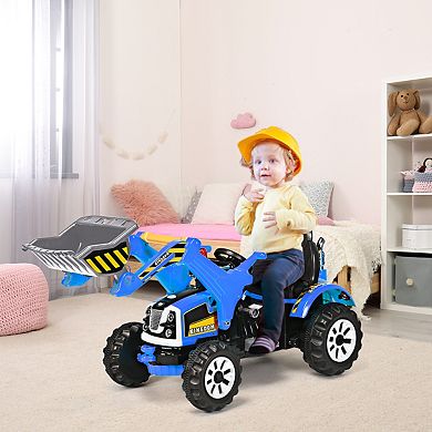 Costway 12V Battery Powered Kids Ride On Excavator Truck w/ Front Loader Digger