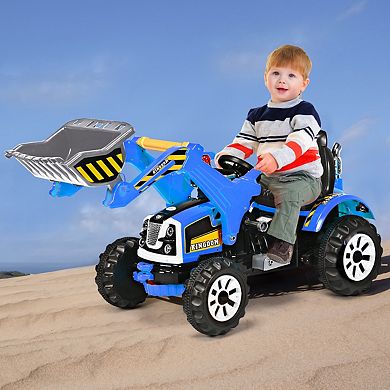 Costway 12V Battery Powered Kids Ride On Excavator Truck w/ Front Loader Digger