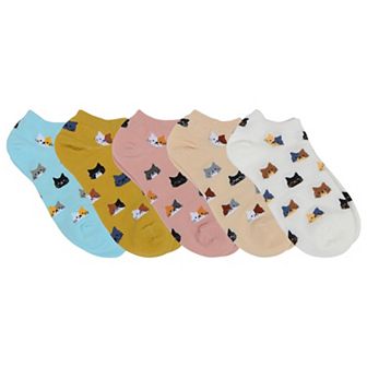 Adorable Cat - Print No Show Socks Soft for Casual 5 pk