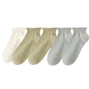 5 Pairs Women's Ankle Socks Soft Ribbed Top with Small Polka Dot Pattern