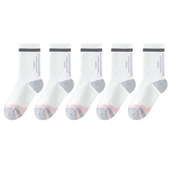 5 Pairs Women's Mid-Crew Sport Socks Cushioned Arch Support Breathable Athletic Fit